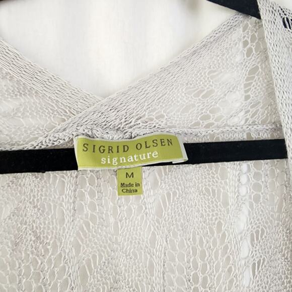 Sigrid Olsen Vintage Y2K Open Cardigan Duster Crochet Silver Gray Boho Size M - Picture 7 of 10